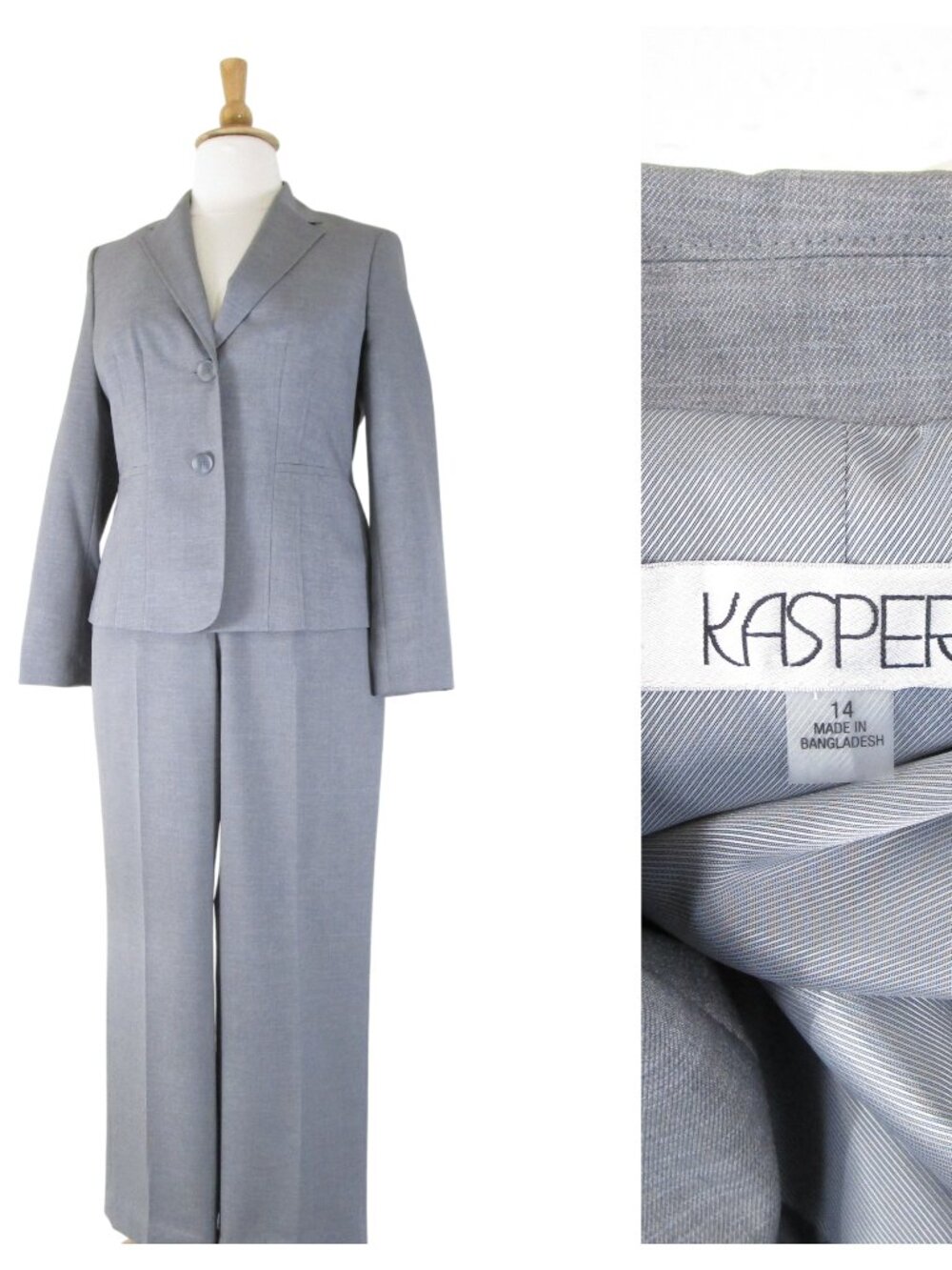 Kasper Womens Plus Size Solid Gray Pant Suit Size 14 Formal Business Career